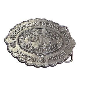 Vtg Belt Buckle PIG Patience Integrity Guts American Police Law & Order
